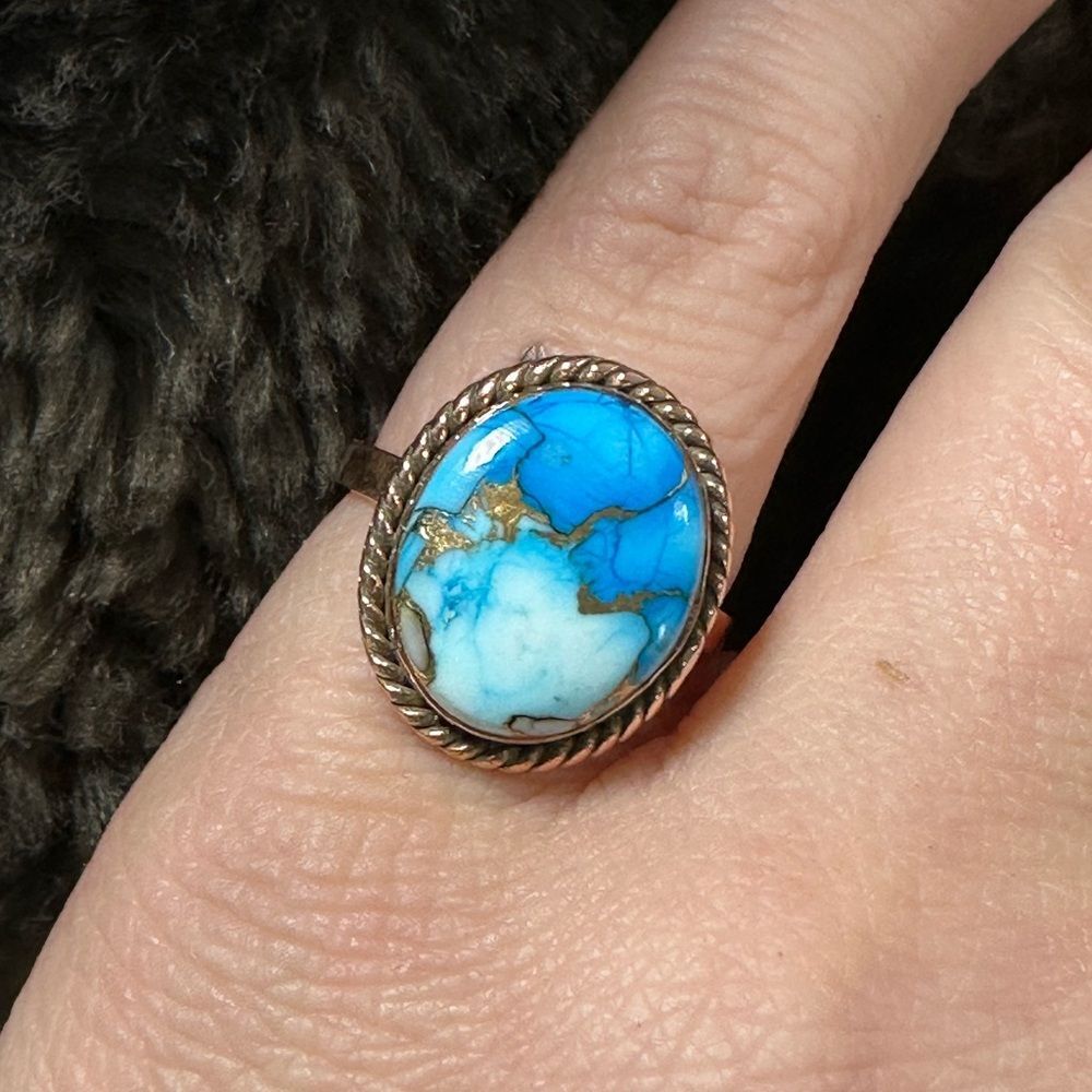 Oval Mojave Turquoise Copper Ring Size 7